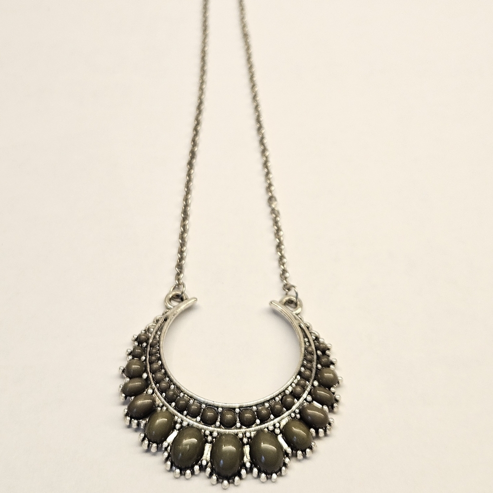 Pretty Green Faux Stone Crescent Necklace